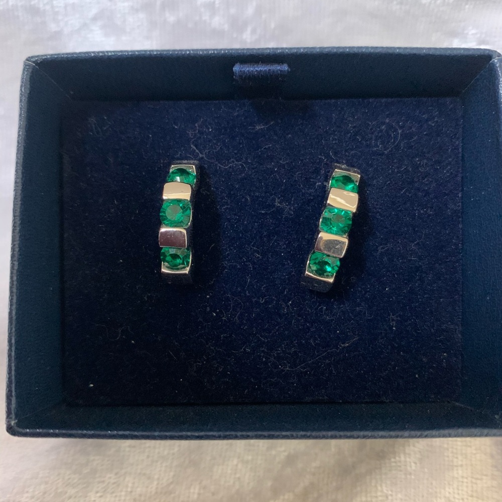 Personal Accent Triple Stone Emerald Earrings